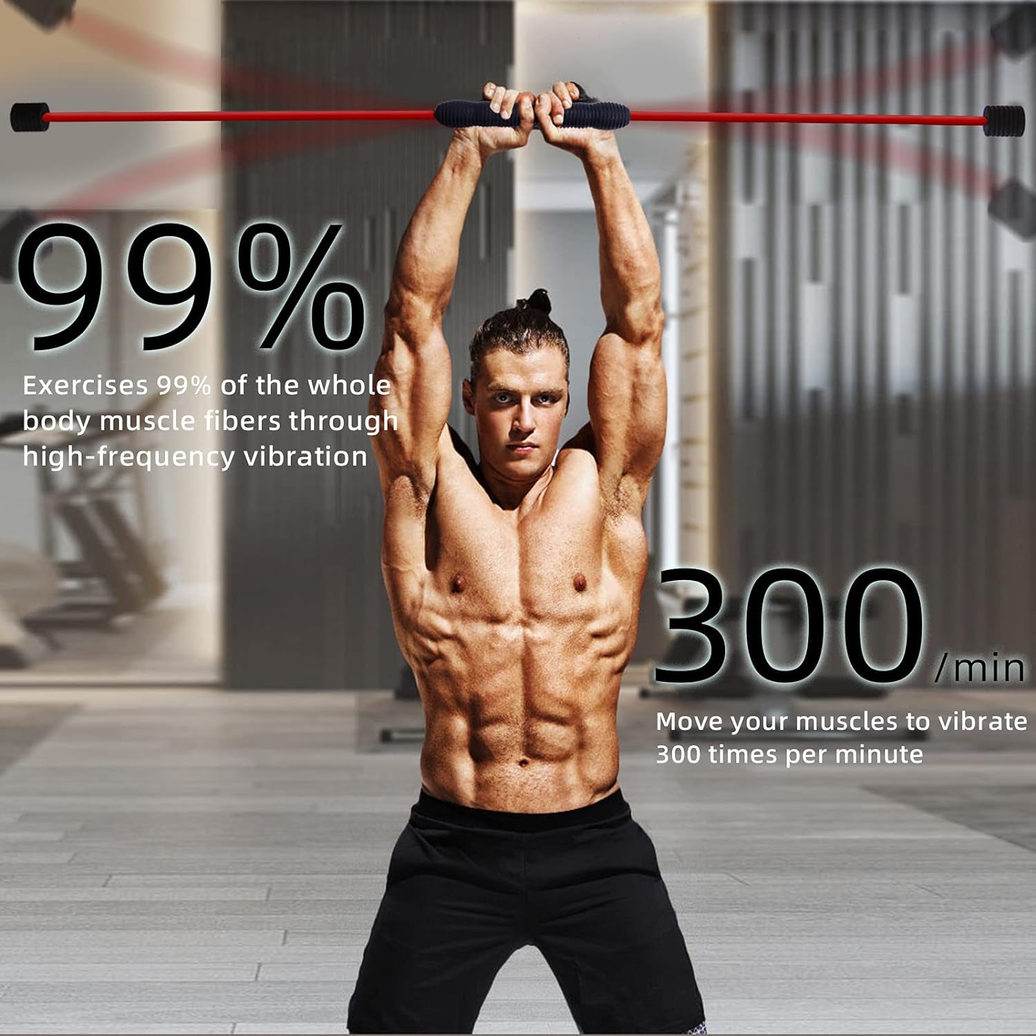 Elastic Fitness Bar, High-Frequency Vibration Workout Bar Total Body Exercise Strength Training Bars for Frozen Shoulder Physical Therapy, Aerobics, Yoga, Pilate, Resistance in Home Gym