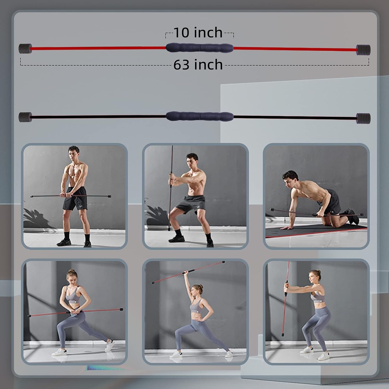 Elastic Fitness Bar, High-Frequency Vibration Workout Bar Total Body Exercise Strength Training Bars for Frozen Shoulder Physical Therapy, Aerobics, Yoga, Pilate, Resistance in Home Gym